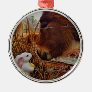 Miniature Brown horse & Påskhare Julgransprydnad Metall