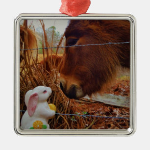Miniature Brown horse & Påskhare Julgransprydnad Metall