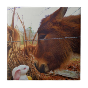 Miniature Brown horse & Påskhare Kakelplatta