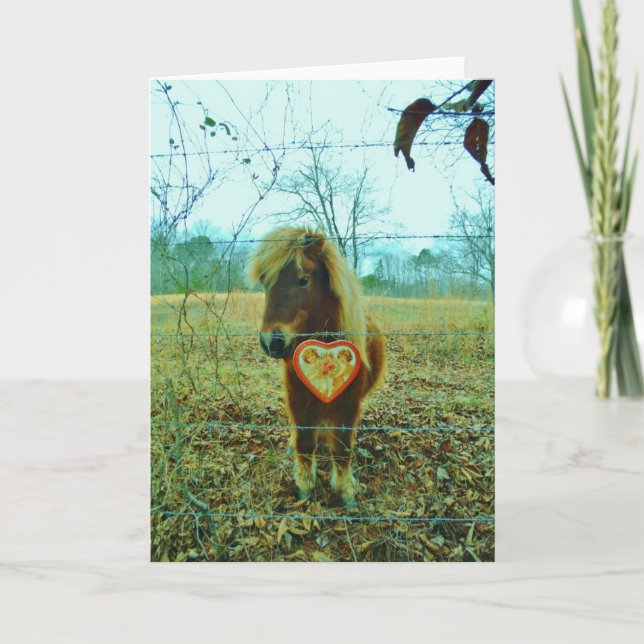 Miniature Brown horse Valentine Heart Helgkort (Framsida)