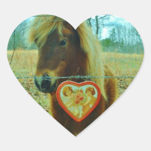 Miniature Brown horse Valentine Heart Hjärtformat Klistermärke