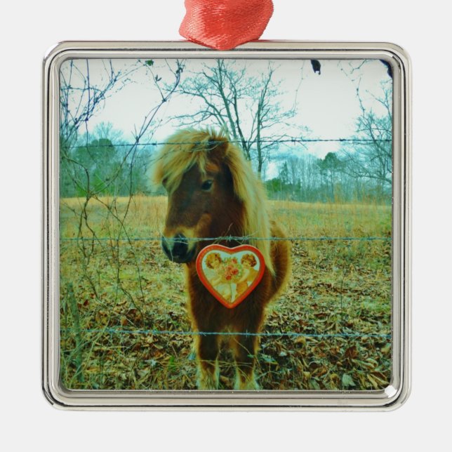 Miniature Brown horse Valentine Heart Julgransprydnad Metall (Framsidan)