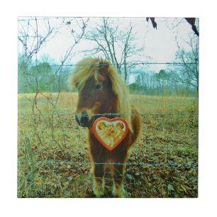 Miniature Brown horse Valentine Heart Kakelplatta