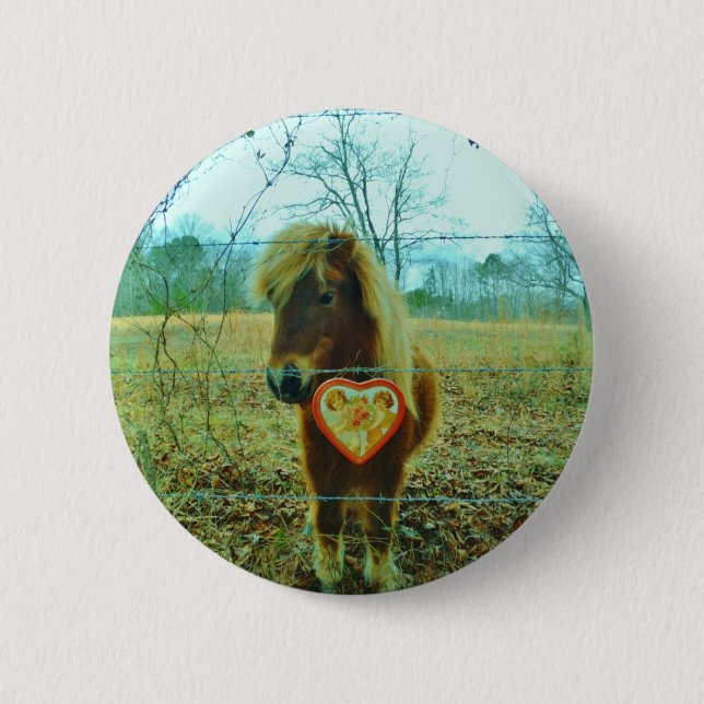 Miniature Brown horse Valentine Heart Knapp (Framsida)