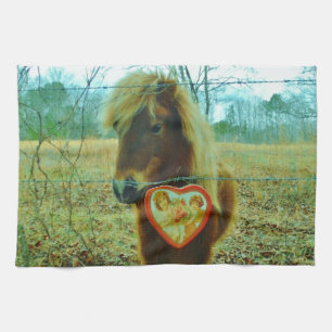 Miniature Brown horse Valentine Heart Kökshandduk