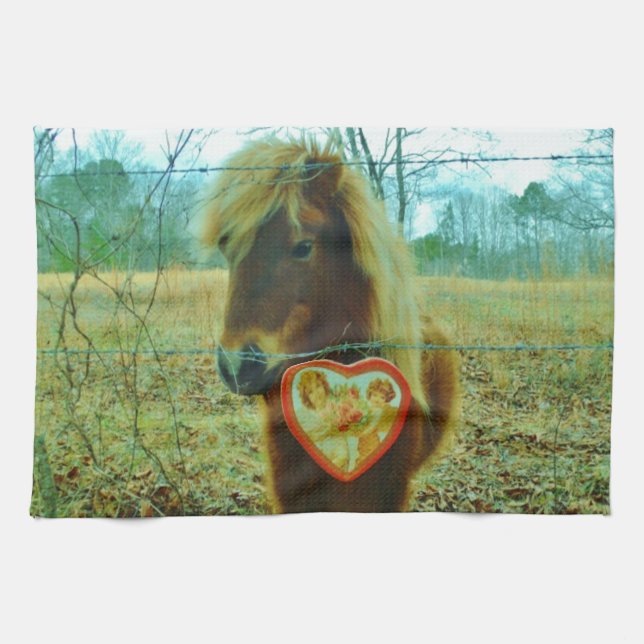 Miniature Brown horse Valentine Heart Kökshandduk (Horisontell)