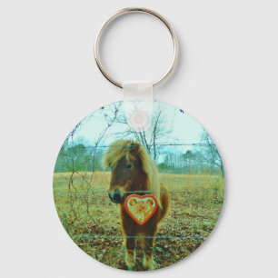 Miniature Brown horse Valentine Heart Nyckelring