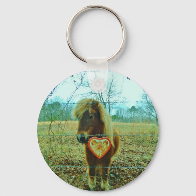 Miniature Brown horse Valentine Heart Nyckelring (Framsida)