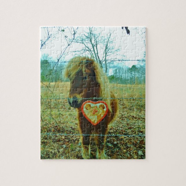 Miniature Brown horse Valentine Heart Pussel (Vertikal)
