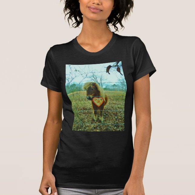 Miniature Brown horse Valentine Heart Tee Shirt (Framsida)
