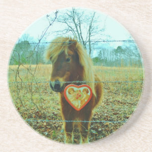 Miniature Brown horse Valentine Heart Underlägg