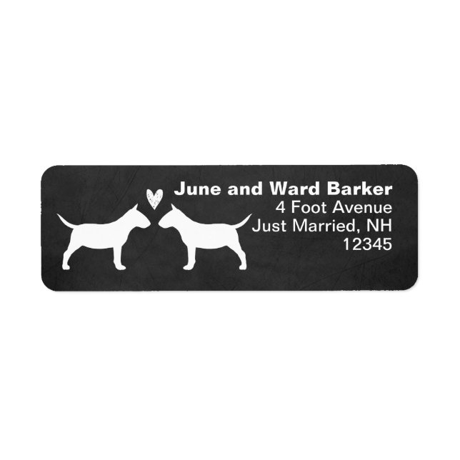 Miniature Bull Terrier Hund Silhouettes with Heart Returadress Etikett (Framsidan)