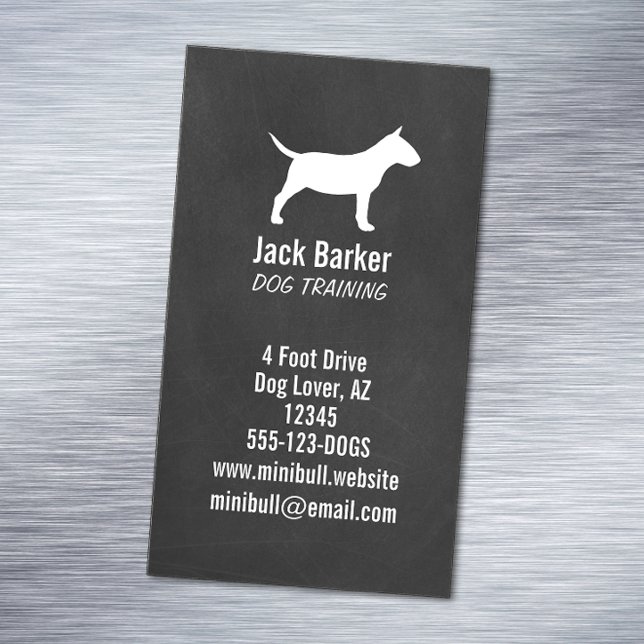 Miniature Bull Terrier Silhouette Chalkboard Stil Magnetiska Visitkort (Skapare uppladdad)