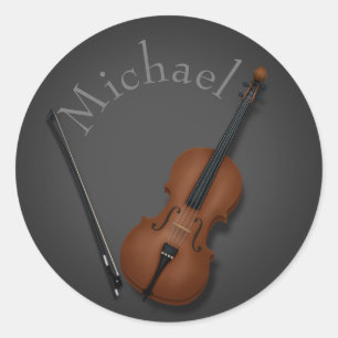 Miniature Cello & Bow Inside Personlig Runt Klistermärke