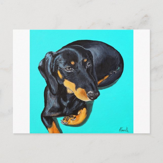 Miniature Dachshund Painting - Floppy Vykort (Framsida)