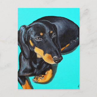 Miniature Dachshund Painting Vykort
