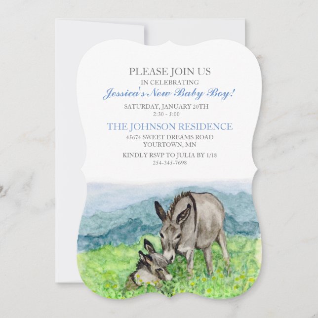 Miniature Donkey Baby Shower-inbjudan Inbjudningar (Framsida)