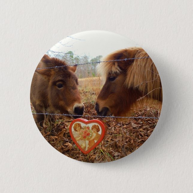 Miniature Donkey & Horse Valentine Heart Knapp (Framsida)