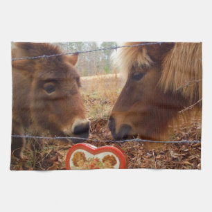 Miniature Donkey & Horse Valentine Heart Kökshandduk