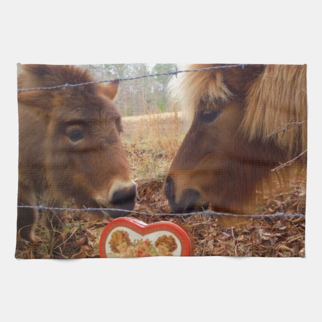Miniature Donkey & Horse Valentine Heart Kökshandduk (Horisontell)