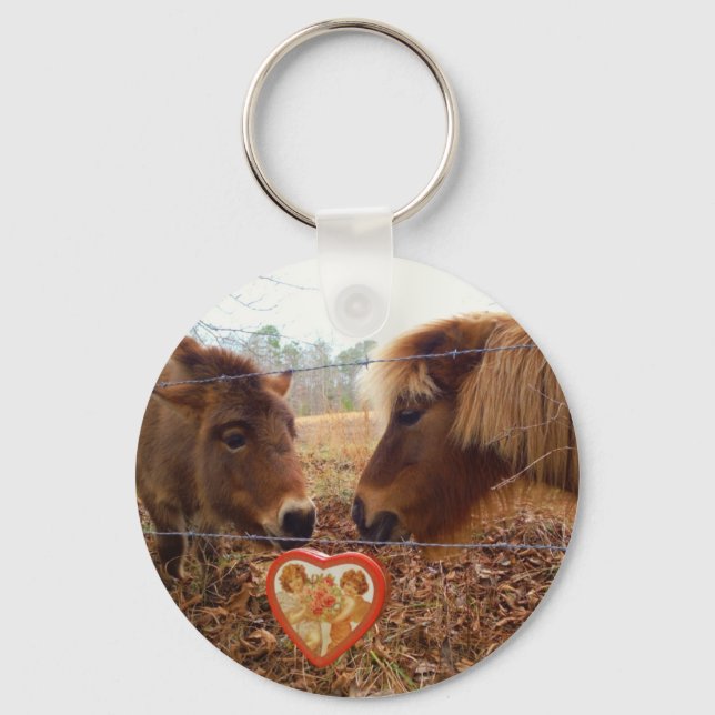 Miniature Donkey & Horse Valentine Heart Nyckelring (Framsida)
