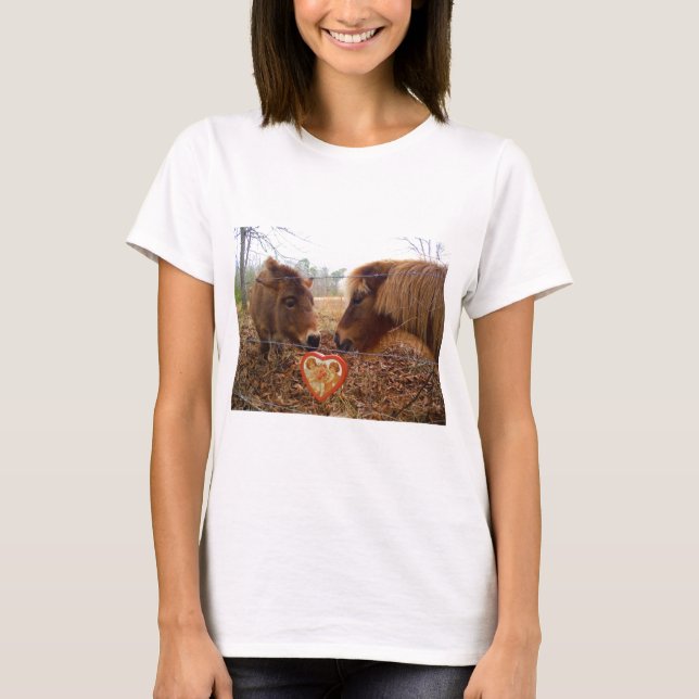 Miniature Donkey & Horse Valentine Heart T Shirt (Framsida)