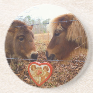 Miniature Donkey & Horse Valentine Heart Underlägg Sandsten