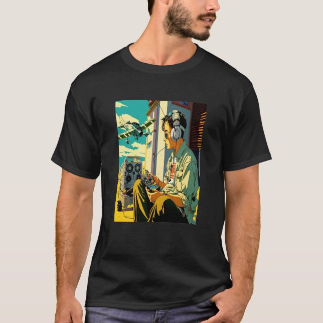 Miniature Flygplan Coola Retro Radio Kontrollerad  T Shirt (Framsida)