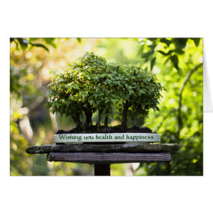 Miniature Grönt Forest Bonsai Pot Pedestal Lövs Hälsningskort