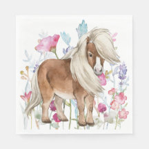 Miniature Horse and Wildblommor Papper Napkins