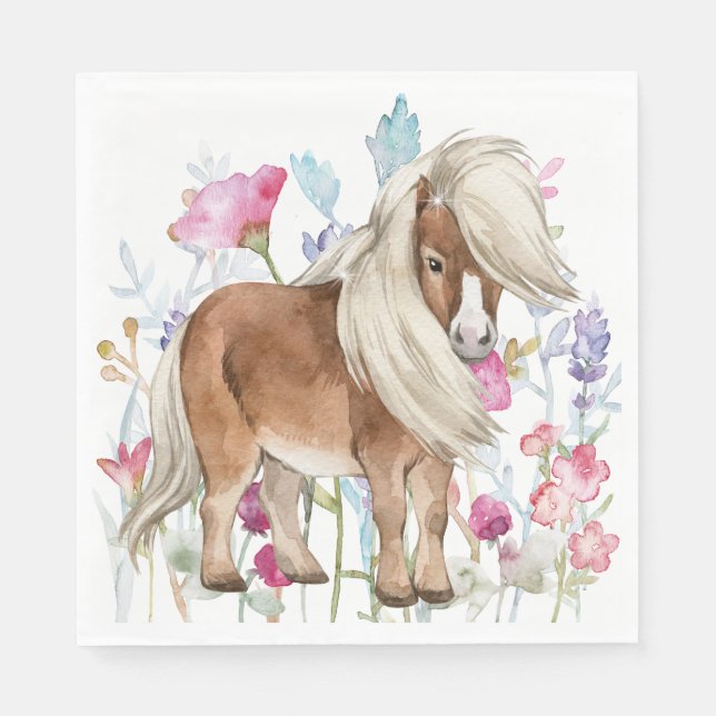 Miniature Horse and Wildblommor Papper Napkins Pappersservett (Framsidan)