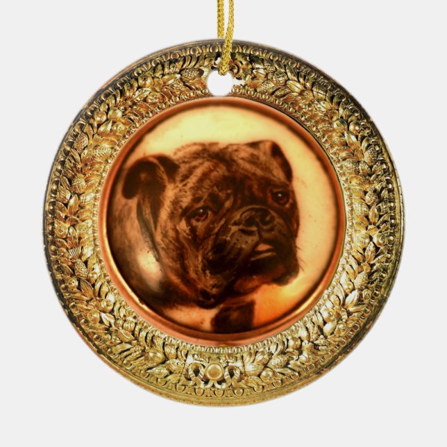 MINIATURE HUND PORTRÄTT Bulldog Julgransprydnad Keramik (Framsidan)