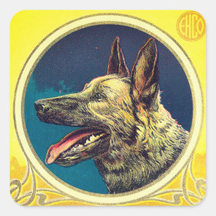 MINIATURE HUND PORTRÄTT German Shepherd Fyrkantigt Klistermärke