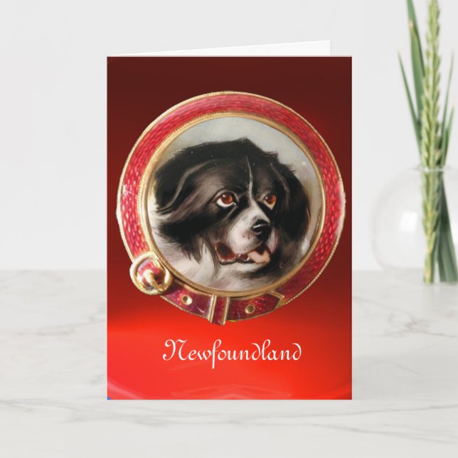 MINIATURE HUND PORTRÄTT Newfoundland Helgkort (Framsida)