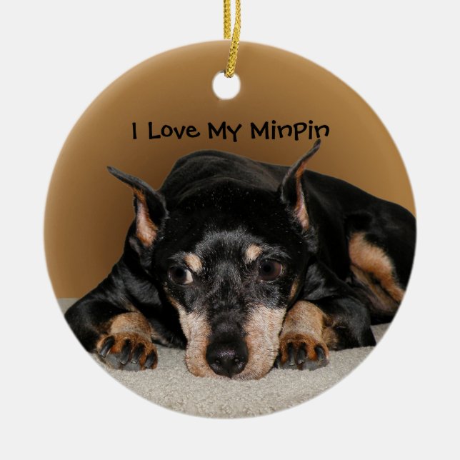 Miniature Pinscher alias Min Pin Kärlek Helgdag Julgransprydnad Keramik (Framsidan)