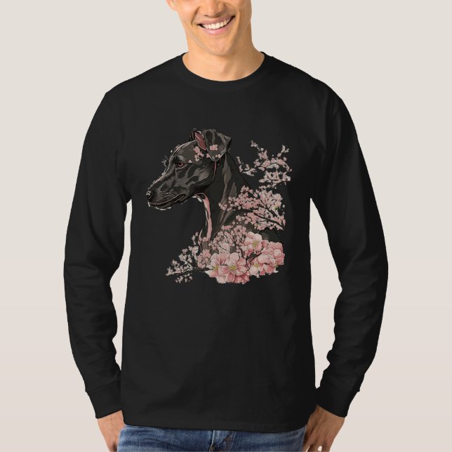 Miniature Pinscher Cherry Blossom Dog Breed Japane T Shirt (Framsida)