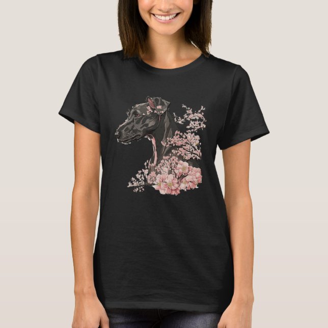 Miniature Pinscher Cherry Blossom Dog Breed Japane T Shirt (Framsida)