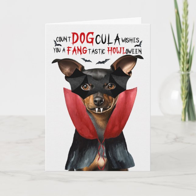 Miniature Pinscher Funny Count DOGcula Halloween Helgkort (Framsida)