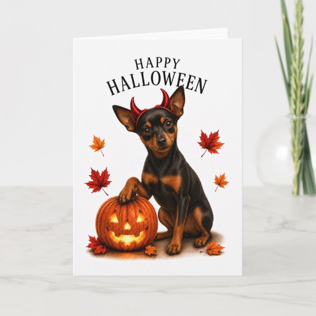 Miniature Pinscher Halloween Djävulshund Kort (Framsida)