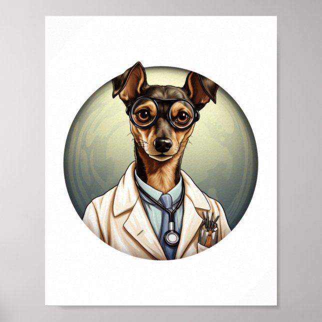 Miniature Pinscher Hund Doktor Poster (Framsidan)