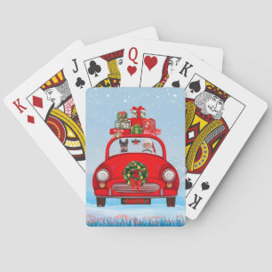Miniature Pinscher Hund i bil med Tomte Casinokort