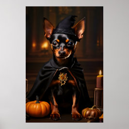 Miniature Pinscher Hund i Halloween fest Poster