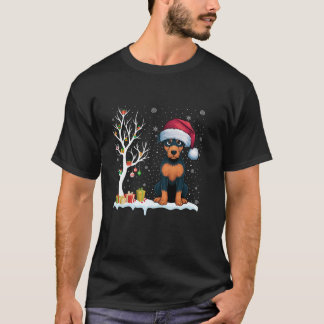 Miniature Pinscher Hund Santa Hat Festive Träd Lig T Shirt
