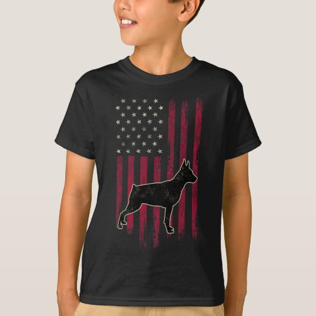 Miniature Pinscher Hundälskares American Flagga 4: T Shirt (Framsida)