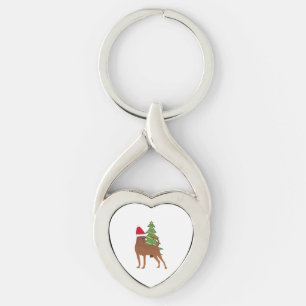 Miniature Pinscher i Santa Hat Twisted Heart Silverfärgad Nyckelring
