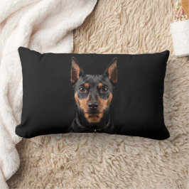 Miniature Pinscher isolerad på svart bakgrund Lumbarkudde