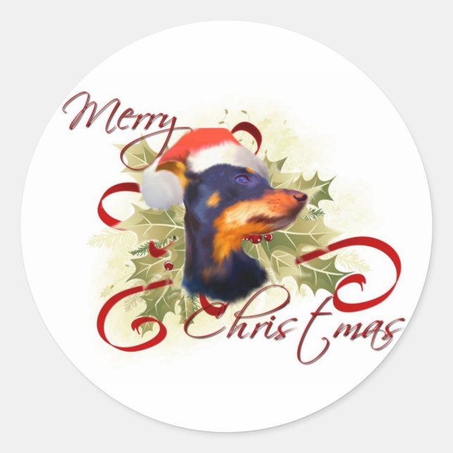 Miniature Pinscher jul Stickers Runt Klistermärke (Framsida)