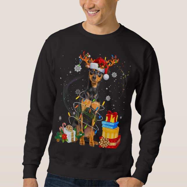 Miniature Pinscher Julgran Light Pajama Hund Lång Ärmad Tröja (Framsida)