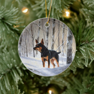 Miniature Pinscher Låt Det Snöa Jul Julgransprydnad Keramik
