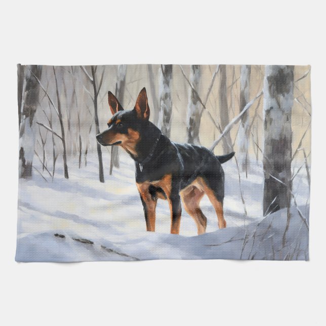 Miniature Pinscher Låt det snöa jul Kökshandduk (Horisontell)